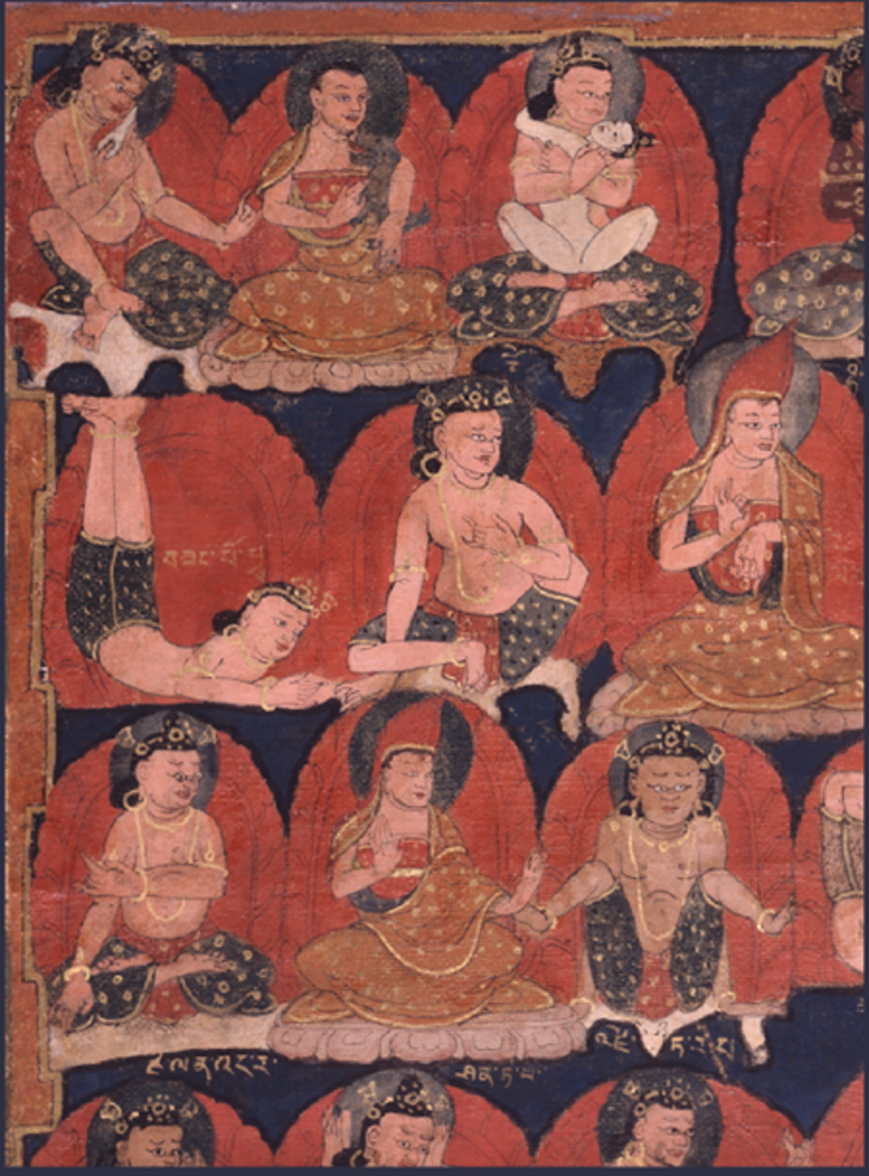 Detail of Vajradhāra with Eighty-Five Great Adepts (Mahasiddhas), 15th Century, Western Tibet.